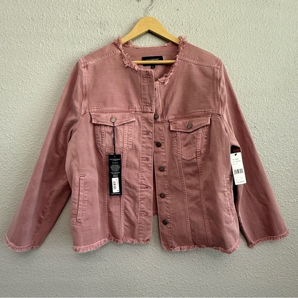 NWT Liverpool Classic Frayed Hem Denim Jacket Size 2X - Picture 3 of 6